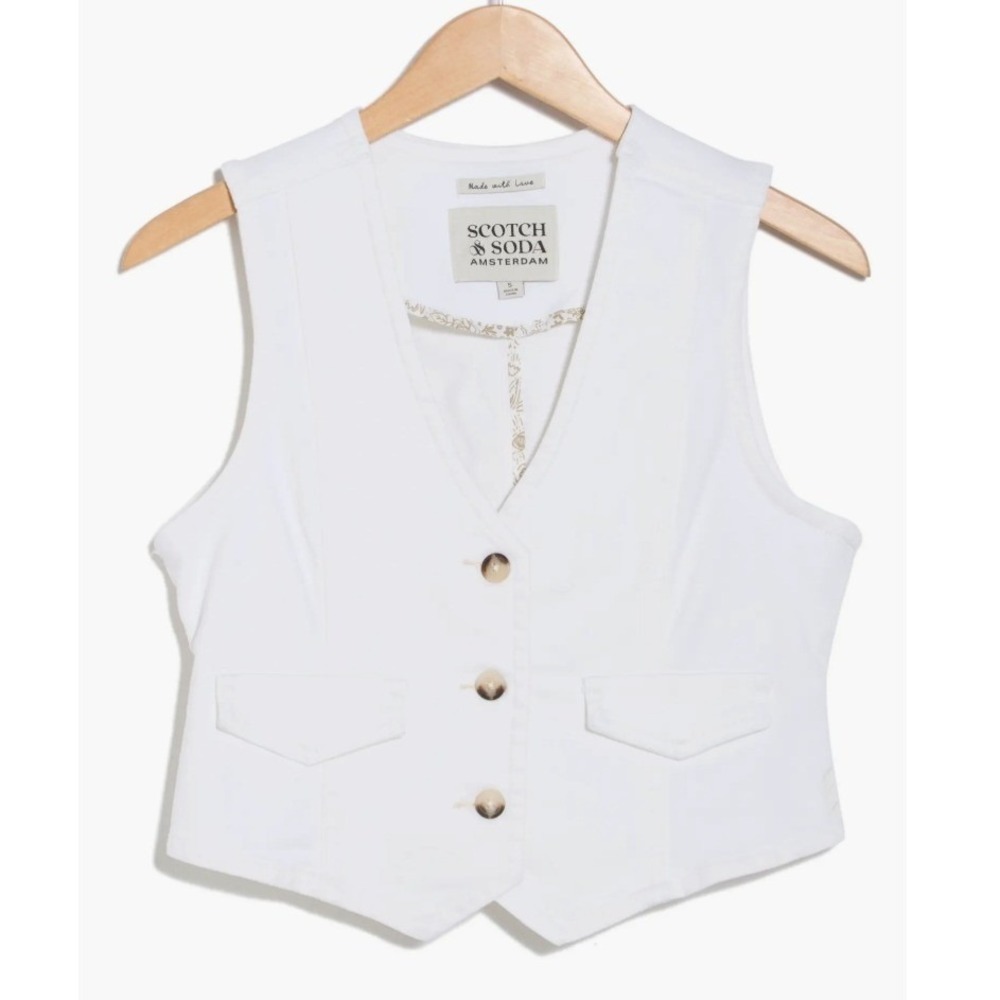 Scotch & Soda Australia The Denim Crop Vest in Blanc De Blanc Size Large